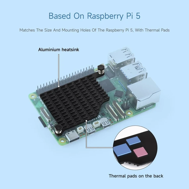 Alt view image 4 of 6 - Waveshare Aluminum Heatsink for Raspberry Pi 5, with Thermal Pads and Spring-Loaded Push Pins