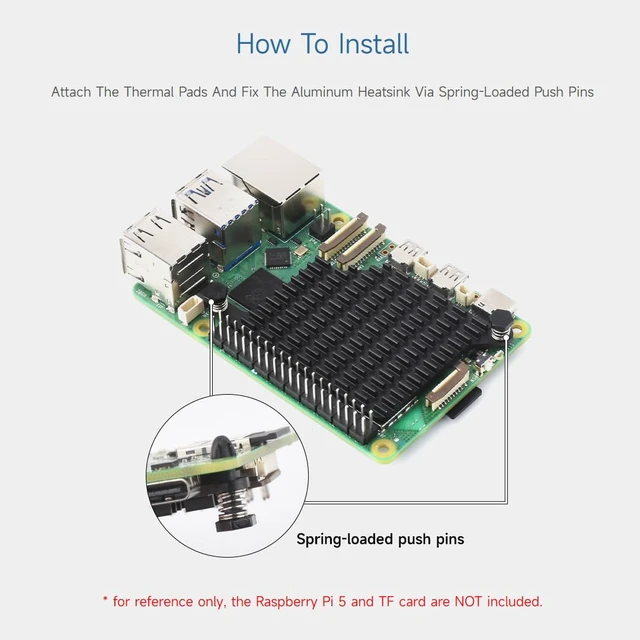 Alt view image 5 of 6 - Waveshare Aluminum Heatsink for Raspberry Pi 5, with Thermal Pads and Spring-Loaded Push Pins