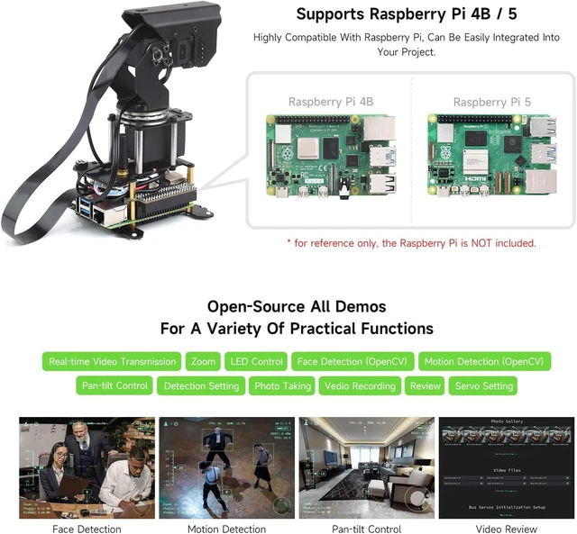 Alt view image 6 of 7 - Waveshare 360° Omnidirectional High-Torque 2-Axis Expandable Pan-Tilt Camera Module, Compatible with Raspberry Pi 4B / 5, Driven By Serial Bus Servos, Based On General Driver Board for Robots