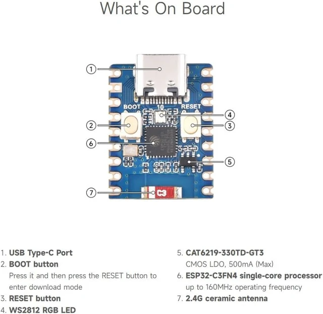 Alt view image 6 of 7 - Waveshare 3PCS ESP32-C3 Mini Development Board, Based On ESP32-C3FN4 Single-Core Processor, 160MHz Running Frequency, 2.4GHz Wi-Fi & BLE 5
