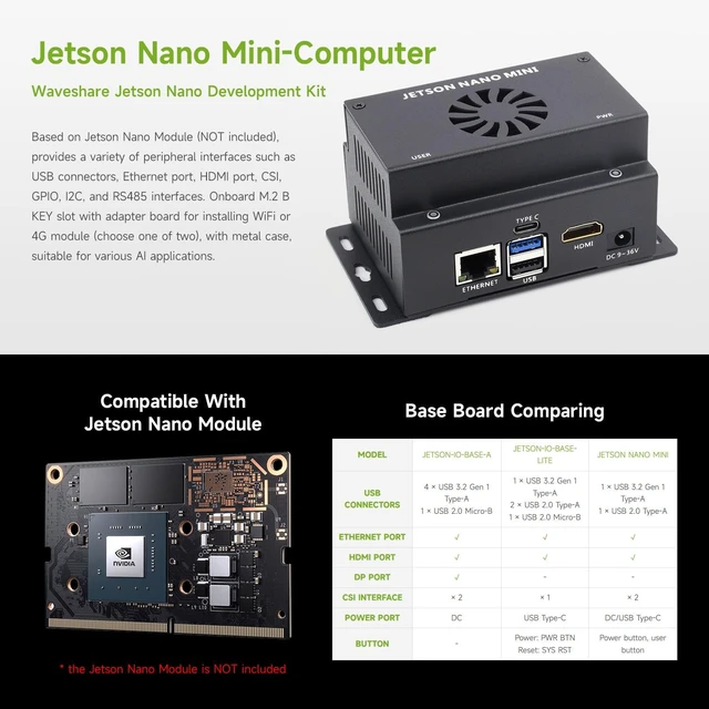 Alt view image 3 of 7 - Waveshare Mini-Computer Based On Jetson Nano Module (NOT Included), Onboard Multiple Peripheral Interfaces, Supports Installing WiFi Or 4G Module, Metal Case