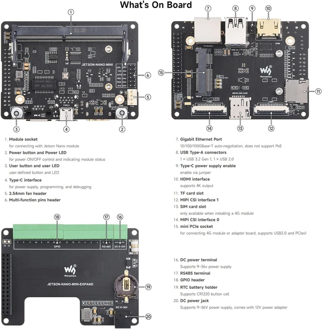 Alt view image 6 of 7 - Waveshare Mini-Computer Based On Jetson Nano Module (NOT Included), Onboard Multiple Peripheral Interfaces, Supports Installing WiFi Or 4G Module, Metal Case