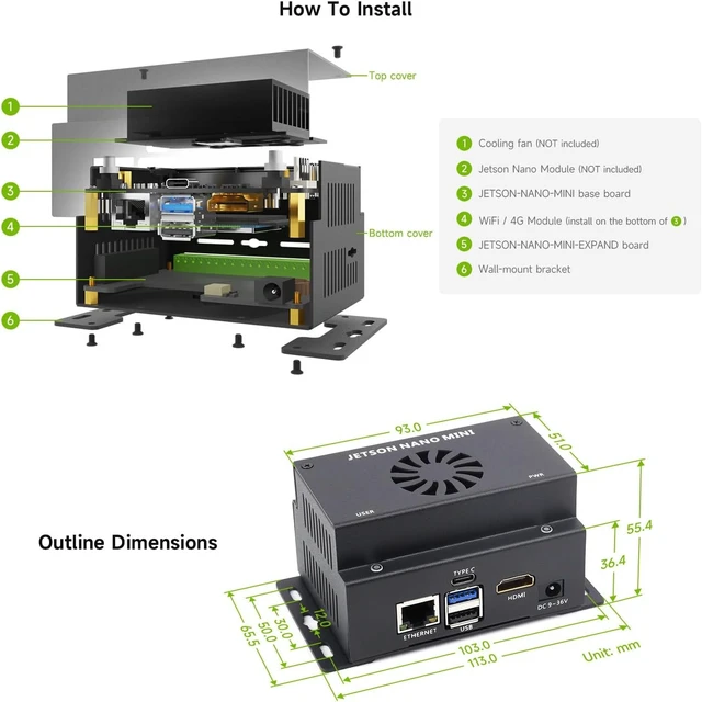 Alt view image 7 of 7 - Waveshare Mini-Computer Based On Jetson Nano Module (NOT Included), Onboard Multiple Peripheral Interfaces, Supports Installing WiFi Or 4G Module, Metal Case