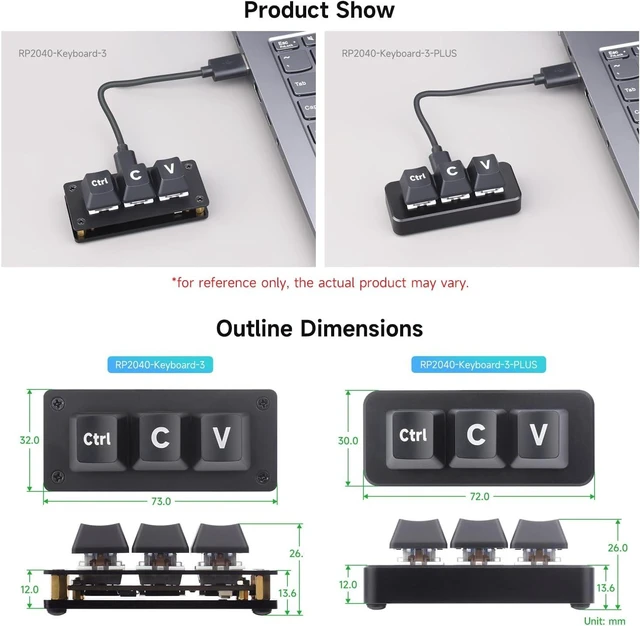 Alt view image 7 of 7 - waveshare Ctrl C/V Shortcut Keyboard for Programmers, 3-Key Development Board, Adopts RP2040 Microcontroller Chip, Programmable Key Function, Dual Type-C Ports, Plug and Play Without Driver