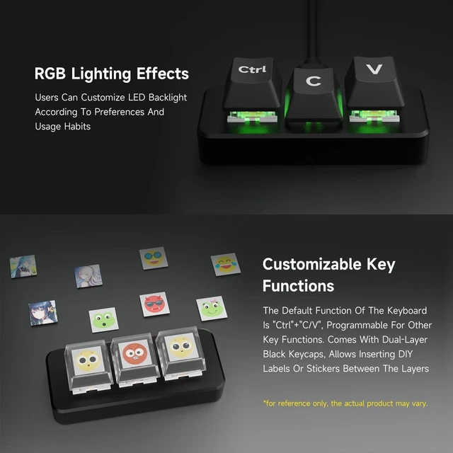 Alt view image 6 of 7 - waveshare Ctrl C/V Shortcut Keyboard for Programmers, 3-Key Development Board, Adopts RP2040 Microcontroller Chip, Programmable Key Function, Dual Type-C Ports, Plug and Play Without Driver