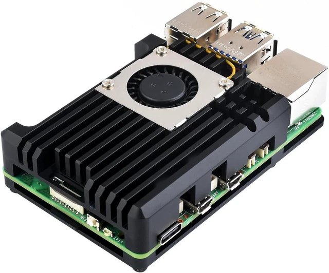 Main image of Waveshare Aluminium Alloy Case (H) for Raspberry Pi 5, with Temperature-Controlled Blower Fan, Faster Heat Dissipation, More Durable