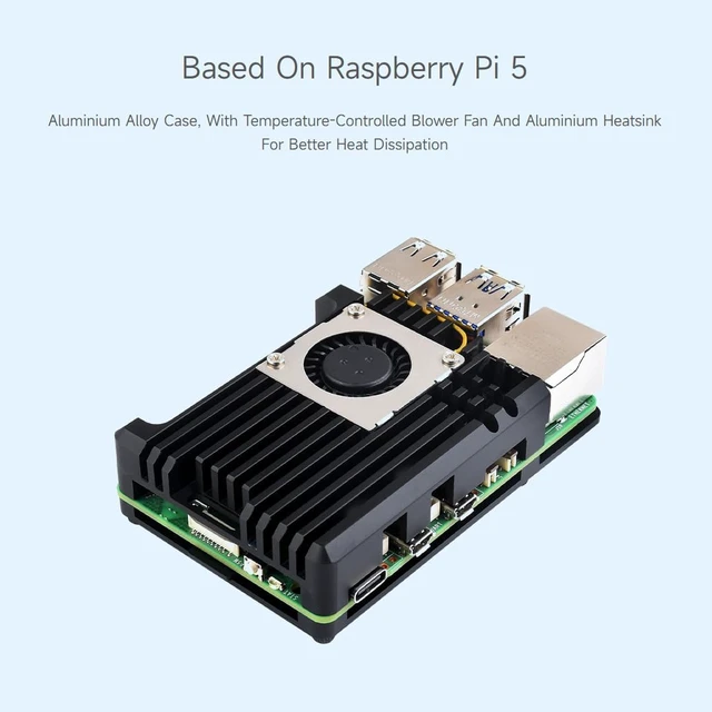 Alt view image 4 of 7 - Waveshare Aluminium Alloy Case (H) for Raspberry Pi 5, with Temperature-Controlled Blower Fan, Faster Heat Dissipation, More Durable