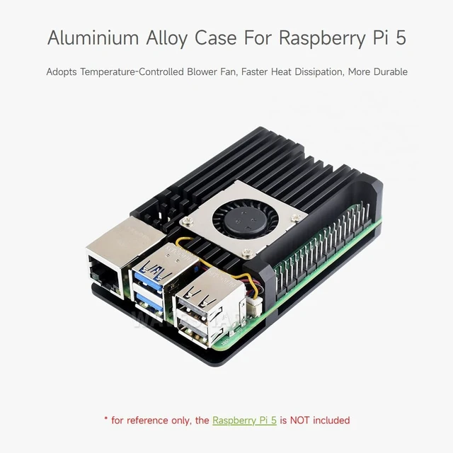 Alt view image 3 of 7 - Waveshare Aluminium Alloy Case (H) for Raspberry Pi 5, with Temperature-Controlled Blower Fan, Faster Heat Dissipation, More Durable