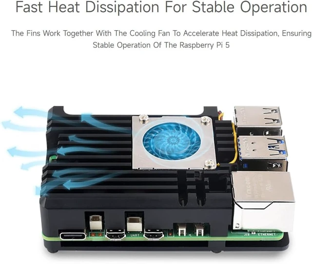 Alt view image 6 of 7 - Waveshare Aluminium Alloy Case (H) for Raspberry Pi 5, with Temperature-Controlled Blower Fan, Faster Heat Dissipation, More Durable