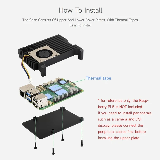 Alt view image 7 of 7 - Waveshare Aluminium Alloy Case (H) for Raspberry Pi 5, with Temperature-Controlled Blower Fan, Faster Heat Dissipation, More Durable