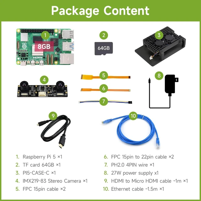 Alt view image 2 of 7 - Waveshare Dual Camera Kit, Compatible with Raspberry Pi 5, Bundle with Raspberry Pi 5 8GB, IMX219-83 Stereo Camera,TF Card 64GB, Power Supply and so on (10 Items)