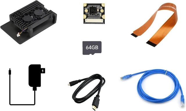 Main image of Waveshare Dual Camera Accessories, Compatible with Raspberry Pi 5, Bundle with 2pcs PI5-IMX219-120 Camera,TF Card 64GB, Power Supply and so on (7 Items)