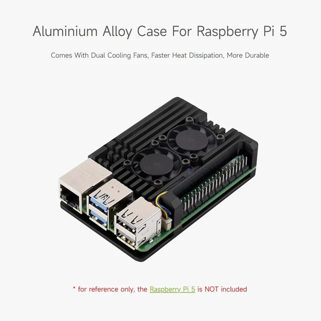 Alt view image 3 of 6 - Waveshare Aluminium Alloy Case for Raspberry Pi 5, Comes with Dual Cooling Fans, Faster Heat Dissipation, More Durable