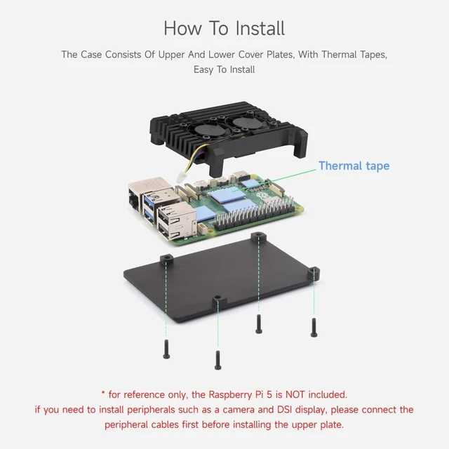 Alt view image 6 of 6 - Waveshare Aluminium Alloy Case for Raspberry Pi 5, Comes with Dual Cooling Fans, Faster Heat Dissipation, More Durable
