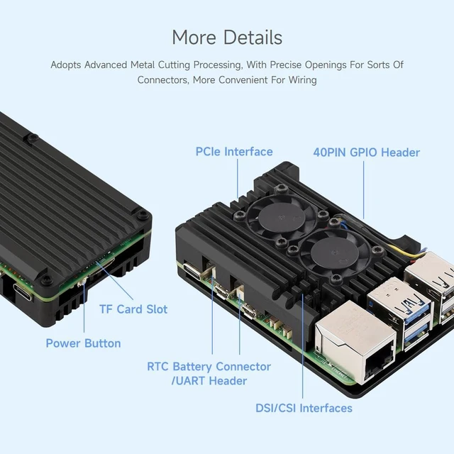 Alt view image 5 of 6 - Waveshare Aluminium Alloy Case for Raspberry Pi 5, Comes with Dual Cooling Fans, Faster Heat Dissipation, More Durable