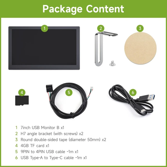 Alt view image 2 of 7 - waveshare 7inch USB Monitor, PC Case Secondary Screen/Desktop RGB Ambient Screen, IPS Panel, 1024×600 Resolution, with Music Spectrum Analysis Function, Type-C Interface, CNC Metal Case, Black