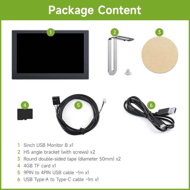 Alt view image 2 of 7 - waveshare 5inch USB Monitor, PC Case Secondary Screen/Desktop RGB Ambient Screen, IPS Panel, 800×480 Resolution, with Music Spectrum Analysis Function, Type-C Interface, CNC Metal Case, Black
