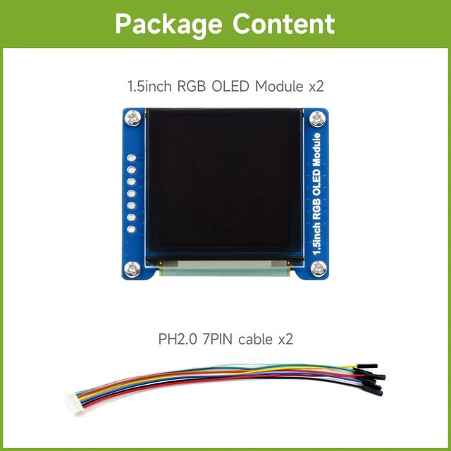 Alt view image 2 of 6 - 2PCS Waveshare 1.5inch RGB OLED Display Module 128x128 Pixels 16-bit High Color (65K Colors) with Embedded Controller Communicating via SPI Interface