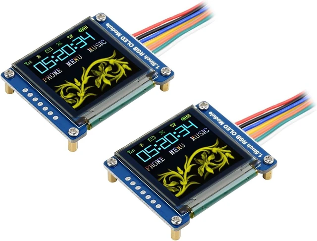 Main image of 2PCS Waveshare 1.5inch RGB OLED Display Module 128x128 Pixels 16-bit High Color (65K Colors) with Embedded Controller Communicating via SPI Interface