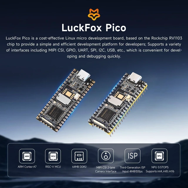 Alt view image 3 of 7 - Waveshare Luckfox Pico RV1103 Linux Micro Development Board, Integrates ARM Cortex-A7/RISC-V MCU/NPU/ISP Processors