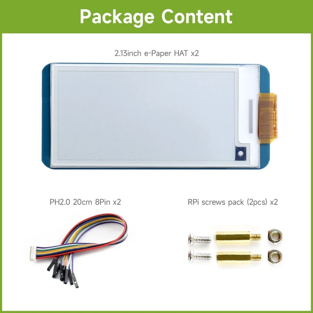 Alt view image 2 of 7 - 2PCS Waveshare 2.13inch E-Ink Display HAT V4 Version Compatible with Raspberry Pi 5/4B/3B+/3B/2B/B+/A+/Zero/Zero W/WH/Zero 2W, 250x122 Resolution SPI Interface Supports Partial Refresh