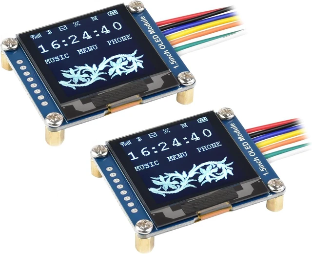 Main image of 2PCS Waveshare 1.5inch OLED Display Module 128x128 Pixels 16-bit Grey Level with Embedded Controller Communicating via SPI or I2C Interface
