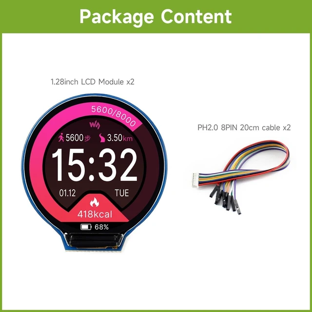 Alt view image 2 of 5 - waveshare 2PCS 1.28inch Round LCD Display Module 65K RGB Colors 240×240 with SPI Interface Embedded GC9A01 Driver, Compatible with Raspberry Pi 5/4B/3B/Zero/Zero W/Zero 2W/Pico/Pico W/Pico WH