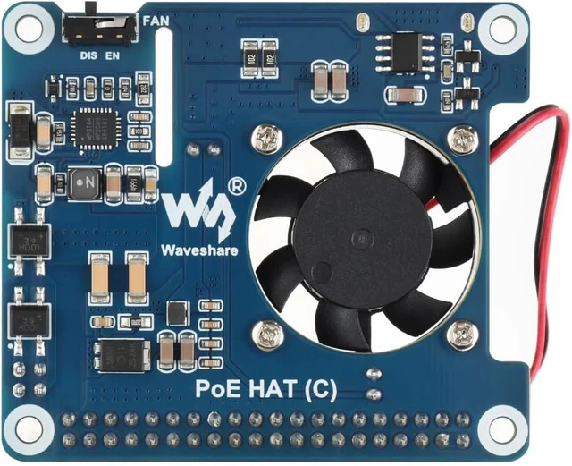 Main image of Waveshare Power Over Ethernet HAT, Compatible with Raspberry Pi 3B+/4B, PoE/PoE+ Capability, IEEE 802.3af/at-Compliant,12V and 5V Power Outputs to Support More Peripherals