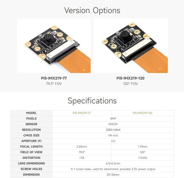 Alt view image 4 of 6 - Waveshare IMX219 Camera Module, Compatible with Raspberry Pi 5, 8MP, MIPI-CSI Interface, 79.3°FOV, Comes with Pi5 CSI Flexible Cable 200mm, 3280×2464 Resolution