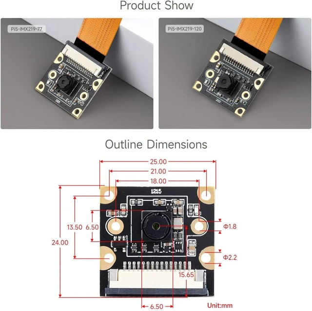 Alt view image 6 of 6 - Waveshare IMX219 Camera Module, Compatible with Raspberry Pi 5, 8MP, MIPI-CSI Interface, 79.3°FOV, Comes with Pi5 CSI Flexible Cable 200mm, 3280×2464 Resolution