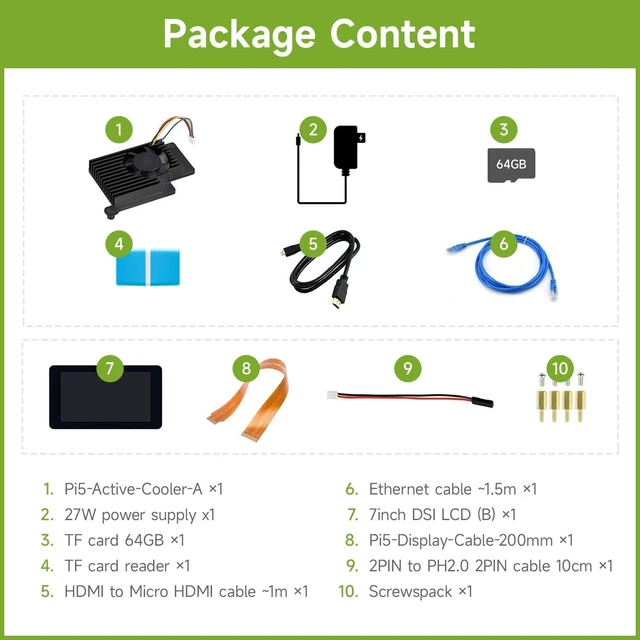 Alt view image 2 of 7 - Waveshare Display Accessories B, Compatible with Raspberry Pi 5, Bundle with 7inch LCD, TF Card 64GB, Cable, Cooler and so on (10 Items)