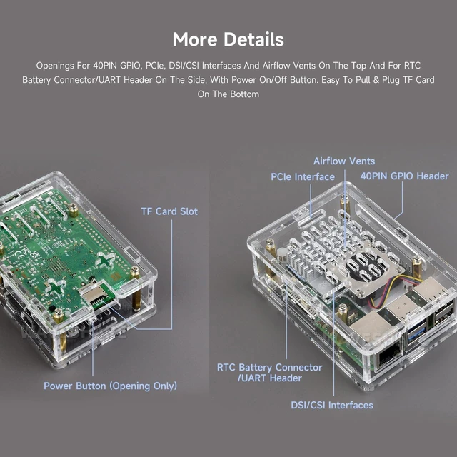 Alt view image 5 of 6 - Waveshare Clear Acrylic Case for Raspberry Pi 5, Supports Installing Official Active Cooler