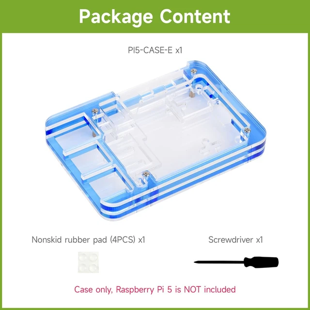 Alt view image 2 of 6 - Waveshare Transparent and Blue Acrylic Case for Raspberry Pi 5, Supports Installing Official Active Cooler