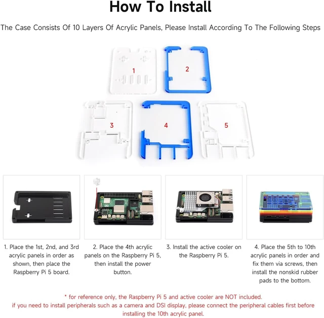 Alt view image 6 of 6 - Waveshare Transparent and Blue Acrylic Case for Raspberry Pi 5, Supports Installing Official Active Cooler