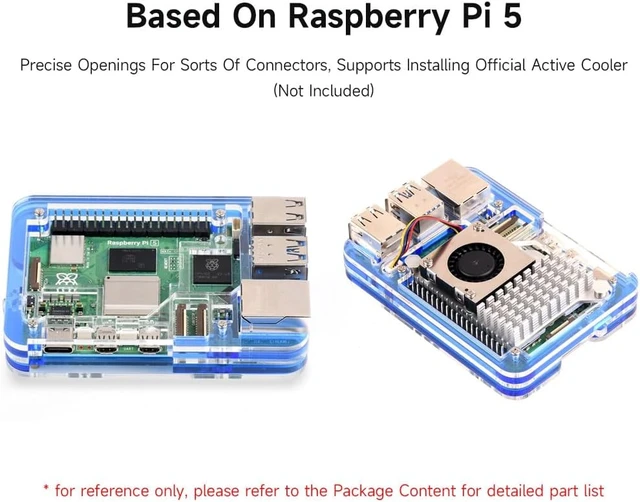 Alt view image 4 of 6 - Waveshare Transparent and Blue Acrylic Case for Raspberry Pi 5, Supports Installing Official Active Cooler