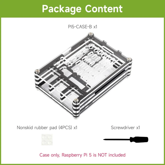 Alt view image 2 of 6 - Waveshare Transparent and Black Acrylic Case for Raspberry Pi 5, Supports Installing Official Active Cooler