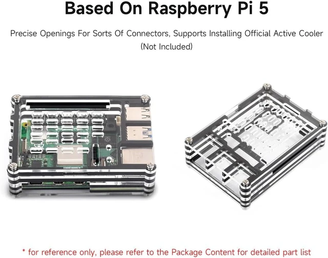 Alt view image 4 of 6 - Waveshare Transparent and Black Acrylic Case for Raspberry Pi 5, Supports Installing Official Active Cooler