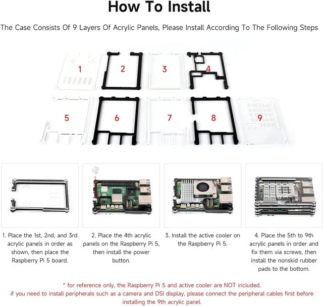 Alt view image 6 of 6 - Waveshare Transparent and Black Acrylic Case for Raspberry Pi 5, Supports Installing Official Active Cooler