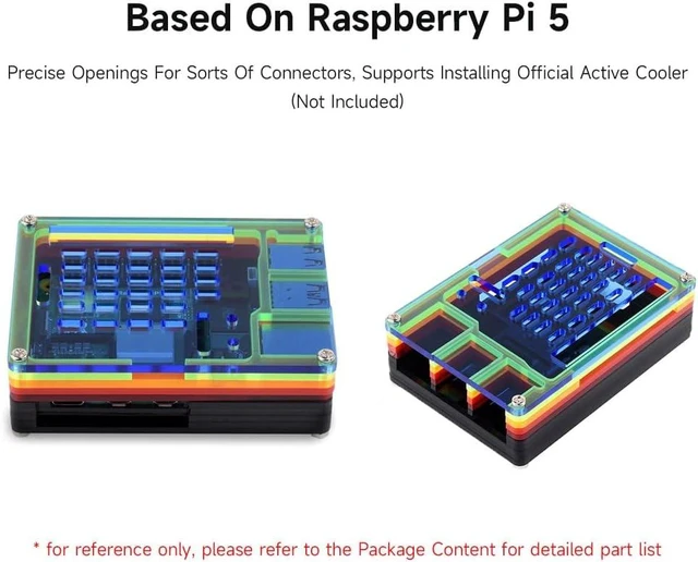 Alt view image 4 of 6 - Waveshare Rainbow Acrylic Case for Raspberry Pi 5, Colorful Translucent Acrylic Case, Supports Installing Official Active Cooler