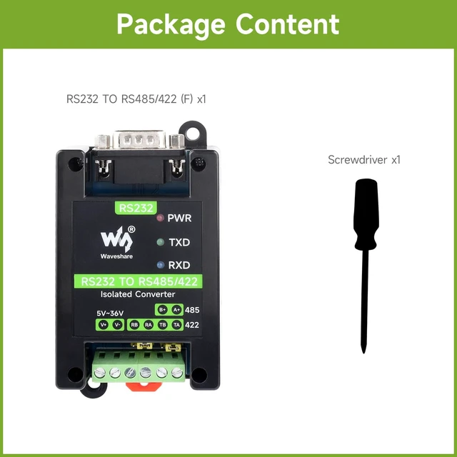 Alt view image 2 of 7 - Waveshare RS232 to RS485/422 Active Digital Isolated Converter Onboard Original SP3232EEN and SP485EEN Chips, RS232 DB9 Male Port