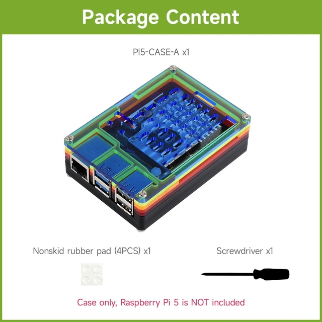 Alt view image 2 of 6 - Waveshare Rainbow Acrylic Case for Raspberry Pi 5, Colorful Translucent Acrylic Case, Supports Installing Official Active Cooler