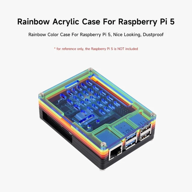 Alt view image 3 of 6 - Waveshare Rainbow Acrylic Case for Raspberry Pi 5, Colorful Translucent Acrylic Case, Supports Installing Official Active Cooler