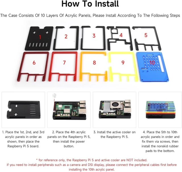 Alt view image 6 of 6 - Waveshare Rainbow Acrylic Case for Raspberry Pi 5, Colorful Translucent Acrylic Case, Supports Installing Official Active Cooler