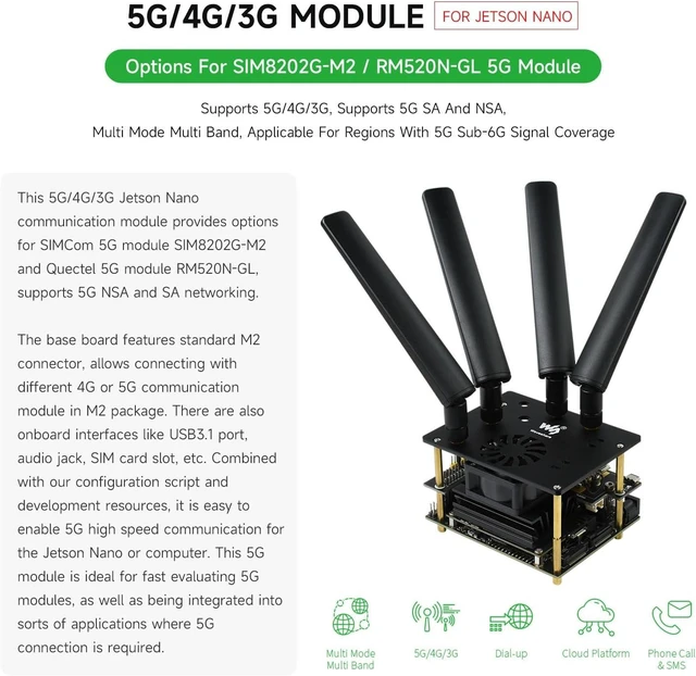 Alt view image 3 of 7 - Waveshare 5G/4G/3G Module Designed for Jetson Nano, Multi Mode Multi Band, RM520N-GL 5G Module
