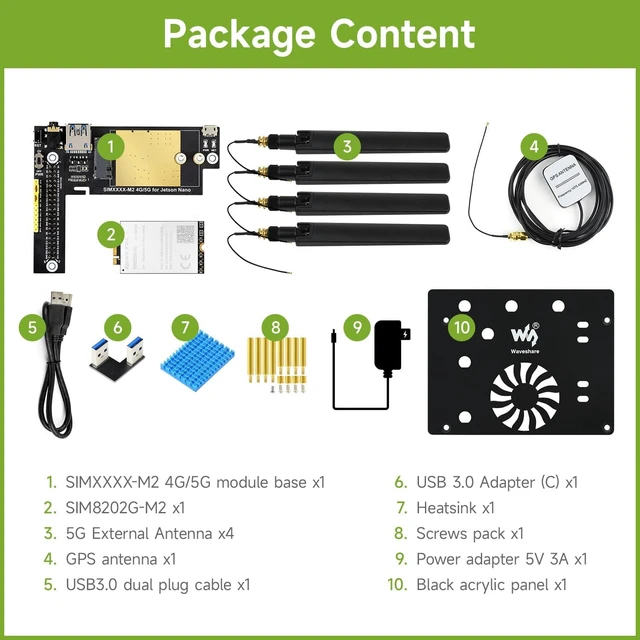 Alt view image 2 of 7 - Waveshare 5G/4G/3G Module Designed for Jetson Nano, Multi Mode Multi Band, RM520N-GL 5G Module