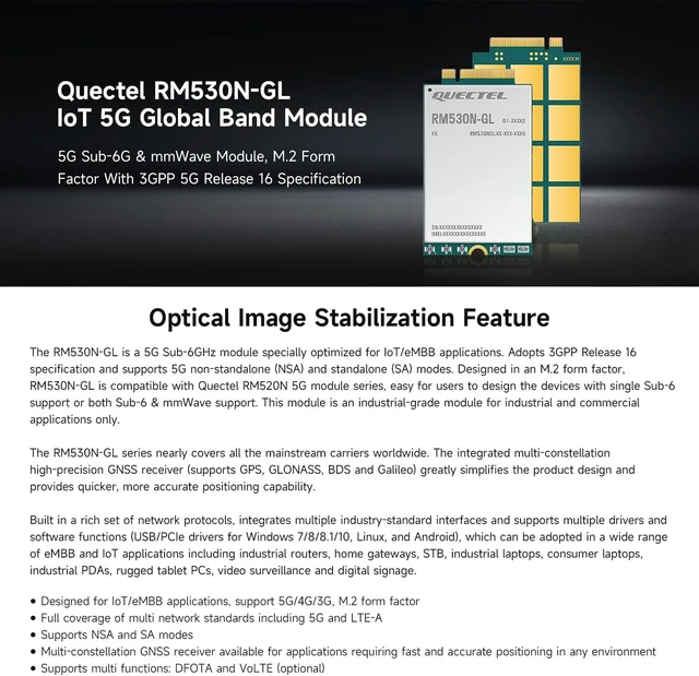 Alt view image 2 of 4 - Waveshare Quectel RM530N-GL IoT 5G Global Band Module, 5G Sub-6G & mmWave Module, M.2 Form Factor with 3GPP 5G Release 16 Specification