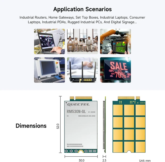 Alt view image 4 of 4 - Waveshare Quectel RM530N-GL IoT 5G Global Band Module, 5G Sub-6G & mmWave Module, M.2 Form Factor with 3GPP 5G Release 16 Specification