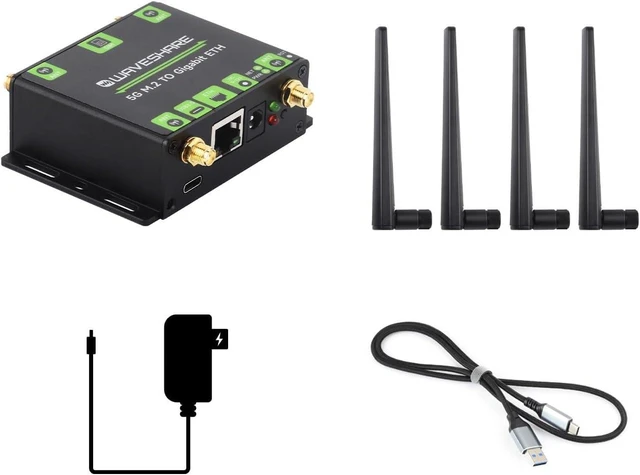 Main image of Waveshare 5G M.2 to Giga-bit Ethernet Converter, 5G M.2 to USB3.1, Aluminum Alloy Case, Wall-Mount Support, Quad Antennas, Onboard M.2 Key B Interface, USB3.1 Port