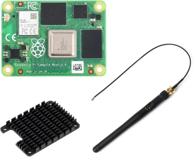 Main image of Waveshare Pi Compute Module 4 Comes with an Official Raspberry Pi CM4108008 (with Wireless, 8GB RAM, 8GB eMMC Flash), an Antenna Kit and a HEATSINK. (3 Items)