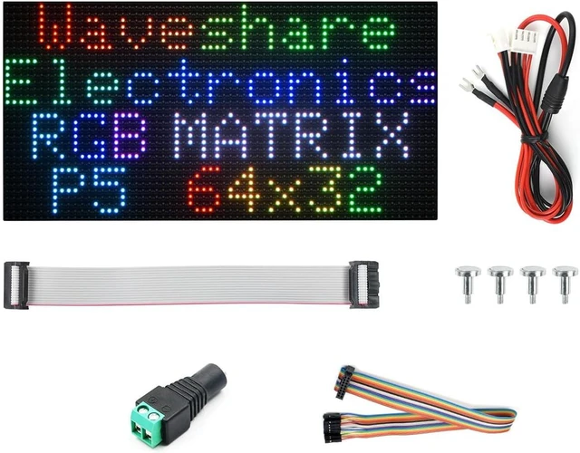 Main image of Waveshare RGB Full-Color LED Matrix Panel, 5mm Pitch, 64×32 Pixels, Adjustable Brightness, Compatible with Raspberry Pi 5/4B/3B/Zero/Zero W/Zero 2W/Pico/Pico W/Pico WH/ESP32